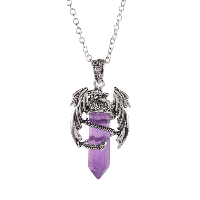 Natural Crystal Flying Dragon Pendant Necklace