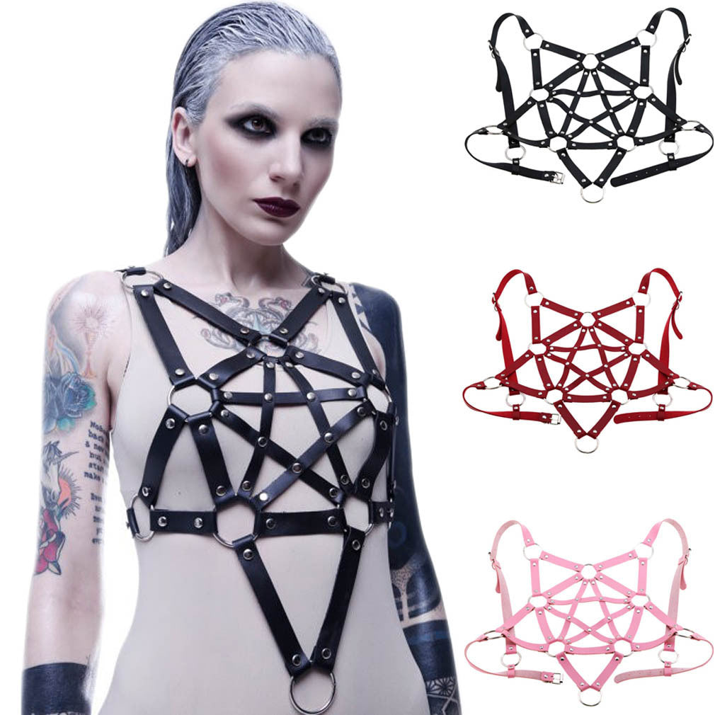 Pentagram leather body harness