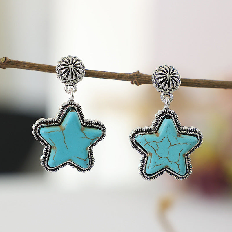 Turquoise Five-pointed Star Earrings