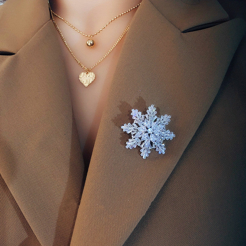 Multilayer Zircon Snowflake Brooch