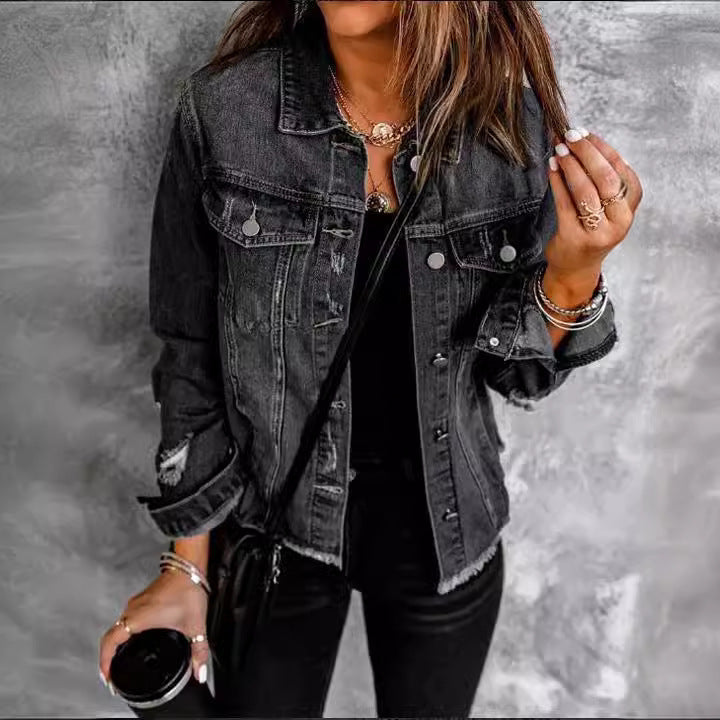 Perforated Denim Long Sleeved Jacket