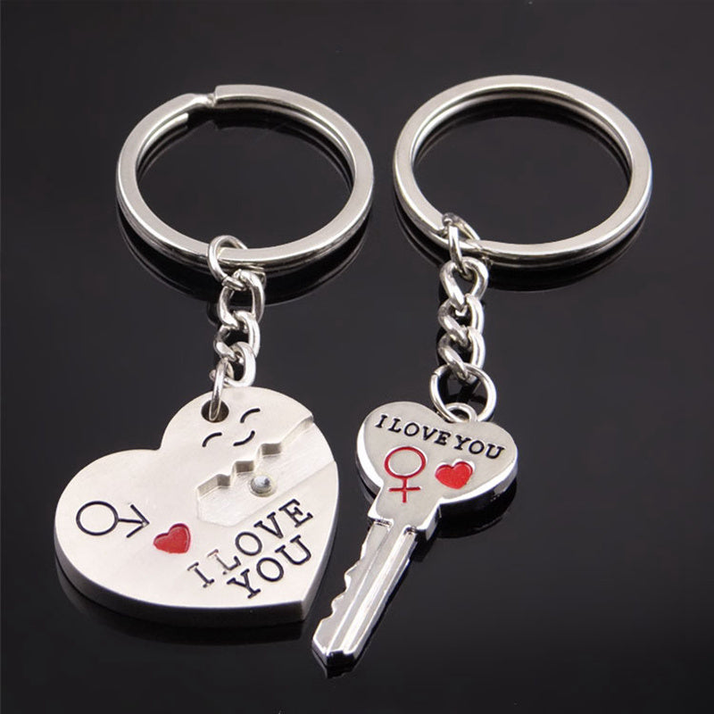 Magnetic I Love You Heart Lock Key Couple Keychains