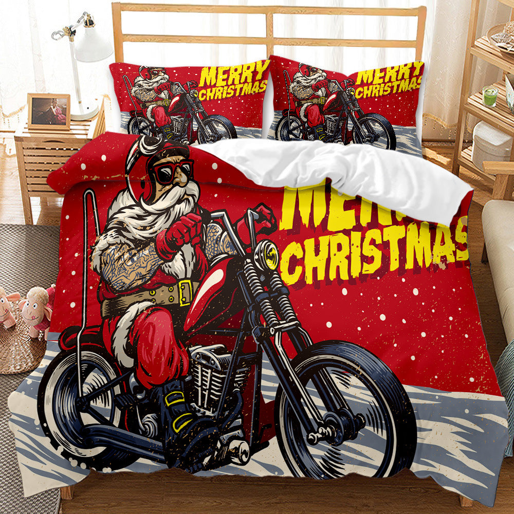 Christmas 3D Digital Print Ground Bedding Three-piece Set