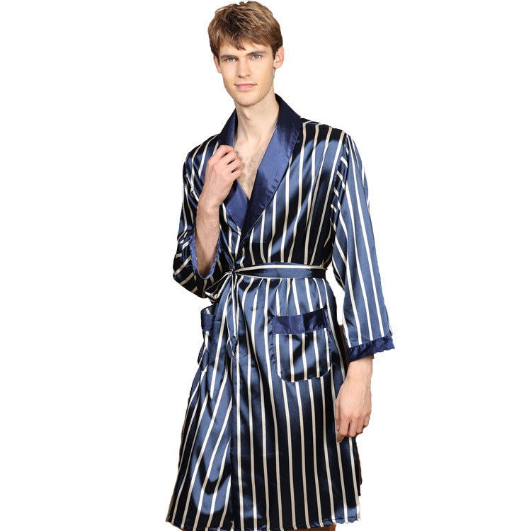 Men's simulation silk long sleeve robe