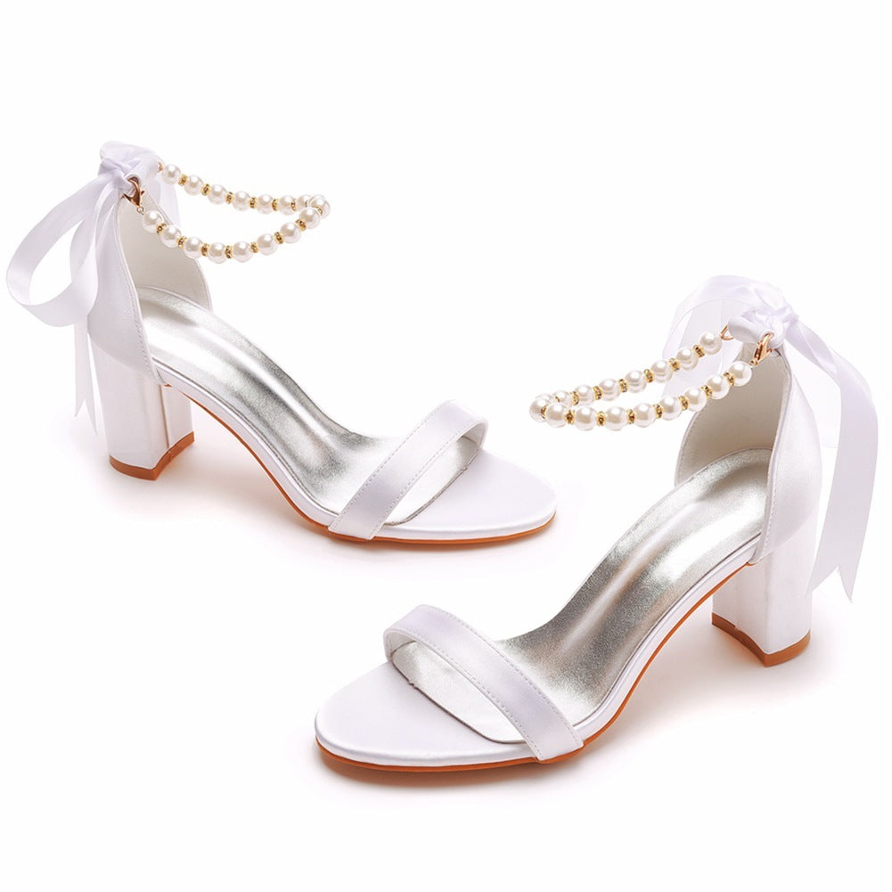 Shallow Mouth Strap Square Heel Sandals