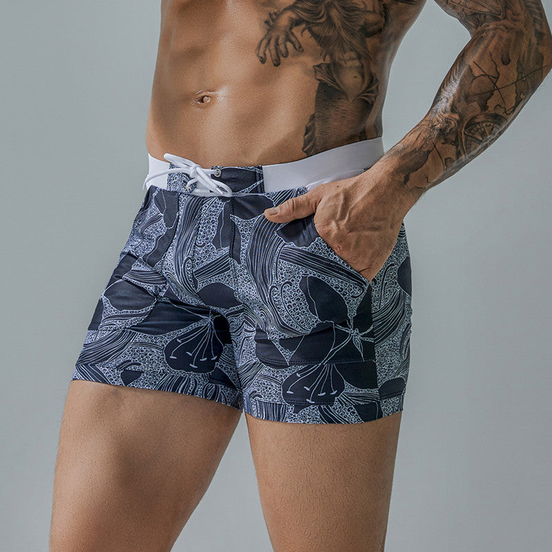 Men's Printed Quarter Tie Boxer Quick Dry Swim Shorts