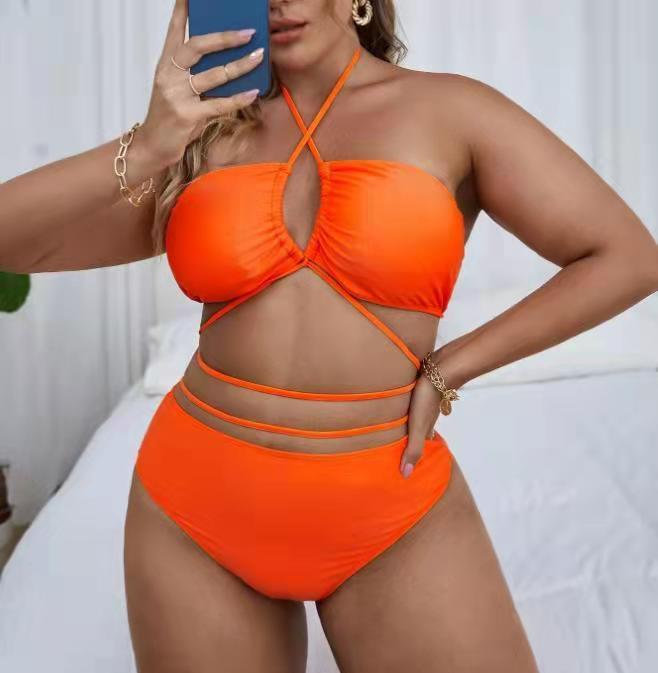 Plus Size Solid Color Split Ladies Bikini