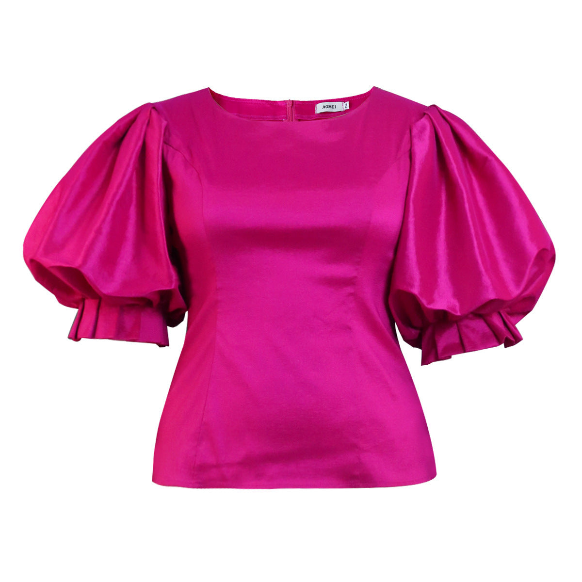 Summer Satin Lantern Sleeve Waist-controlled Top