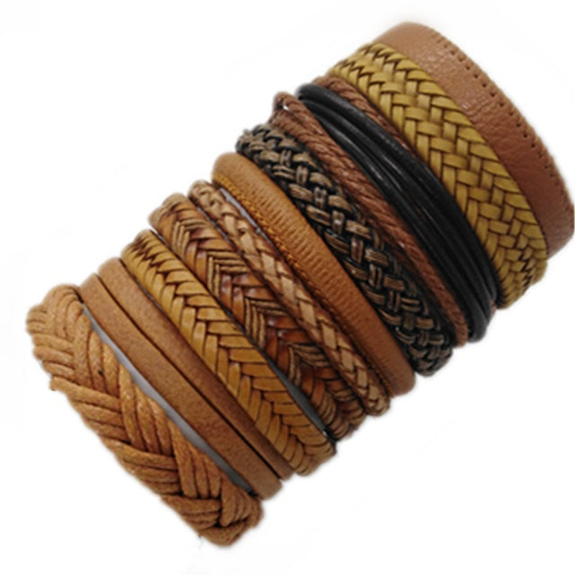 10pcs Set Woven Leather Bracelets