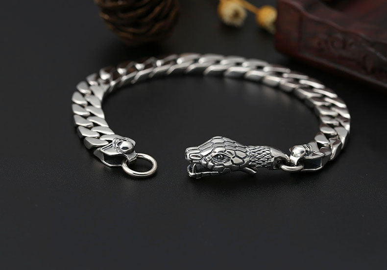 Thai Sterling Silver Snake Head Bracelet