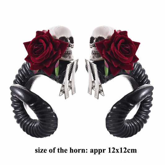 Rose skull horn hairpin