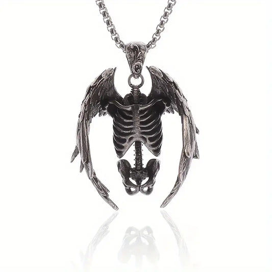 Winged Skeleton Pendant Necklace.