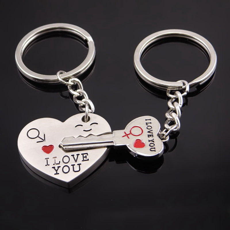 Magnetic I Love You Heart Lock Key Couple Keychains