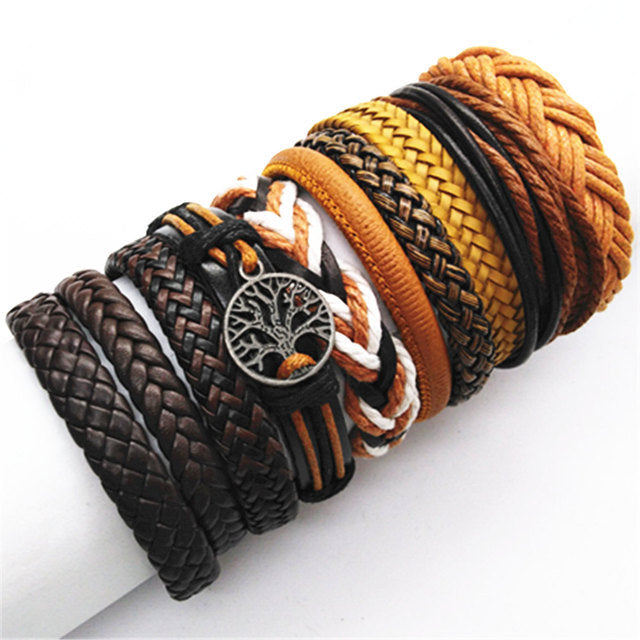 10pcs Set Woven Leather Bracelets