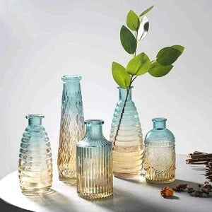 Embossed glass transparent vase