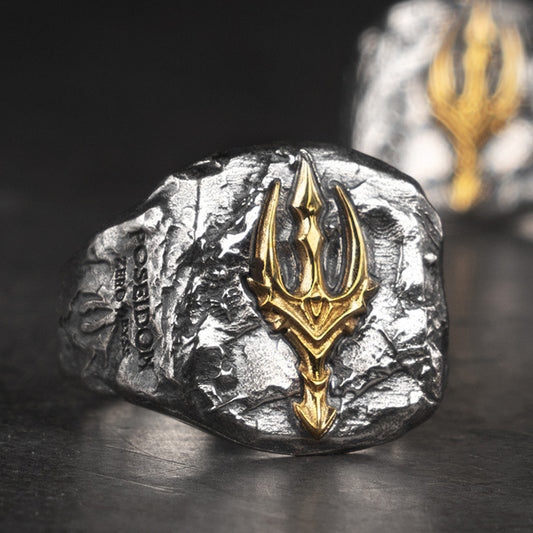 Poseidon Ice Rage Trident Silver Ring