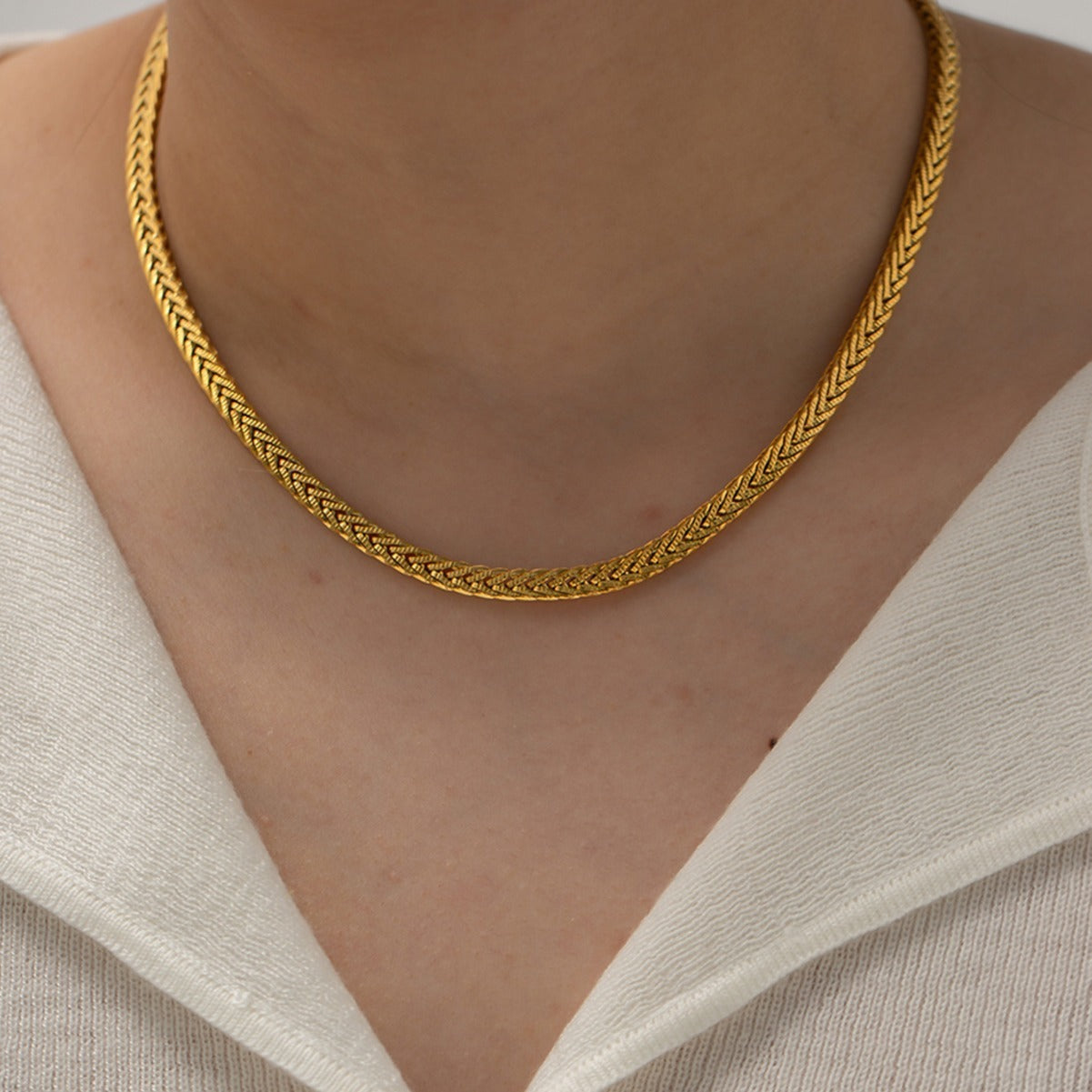 Gold Woven Twist High-grade Stainless Steel Necklace