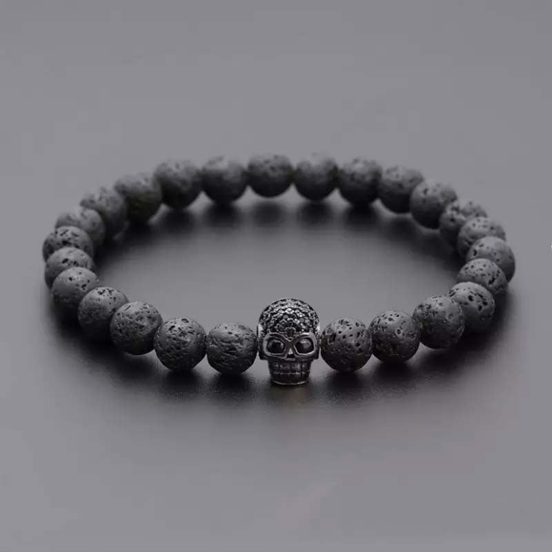 8mm Volcanic Rock Skull Bracelet