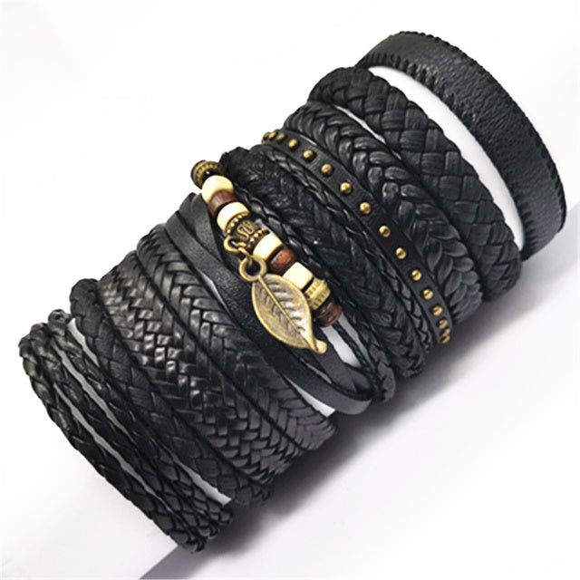 10pcs Set Woven Leather Bracelets