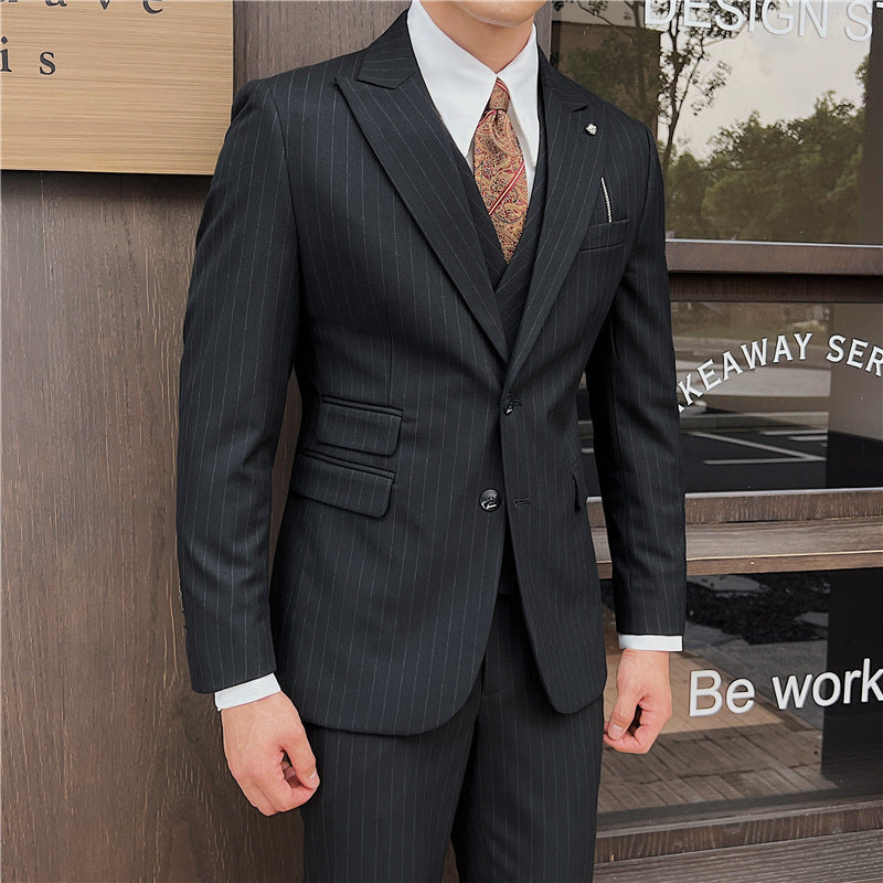 British Slim-fitting Double Button Striped Suit Three-piece Suit