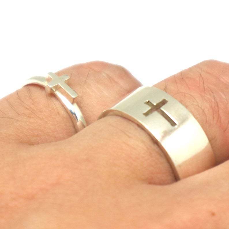 Stainless Steel Cross Couple Rings