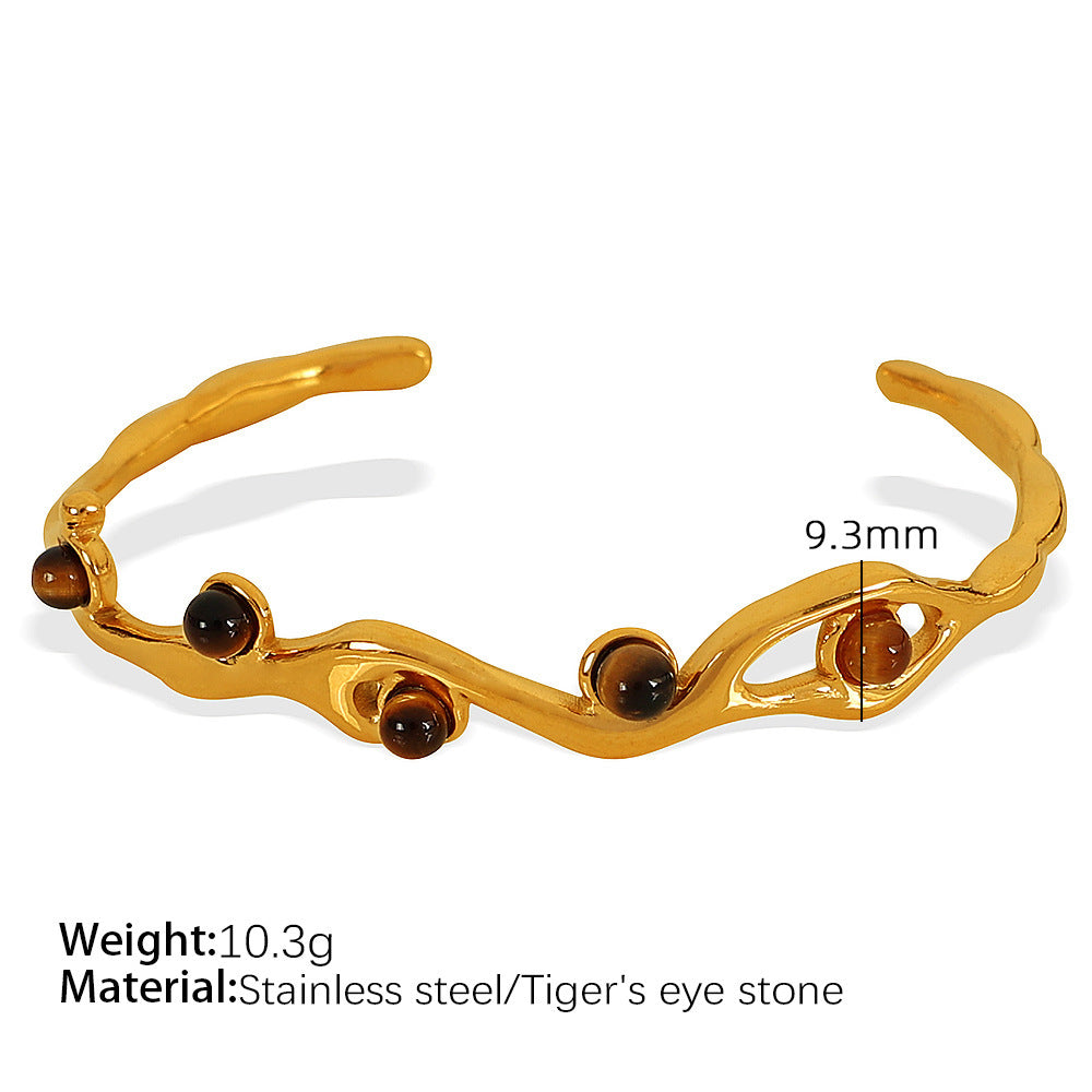 French Retro Titanium Steel 18K Gold Plating Natural Stone Bracelet