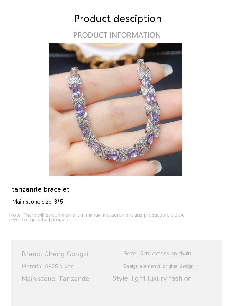 Natural Tanzanite S925 Silver Bracelet