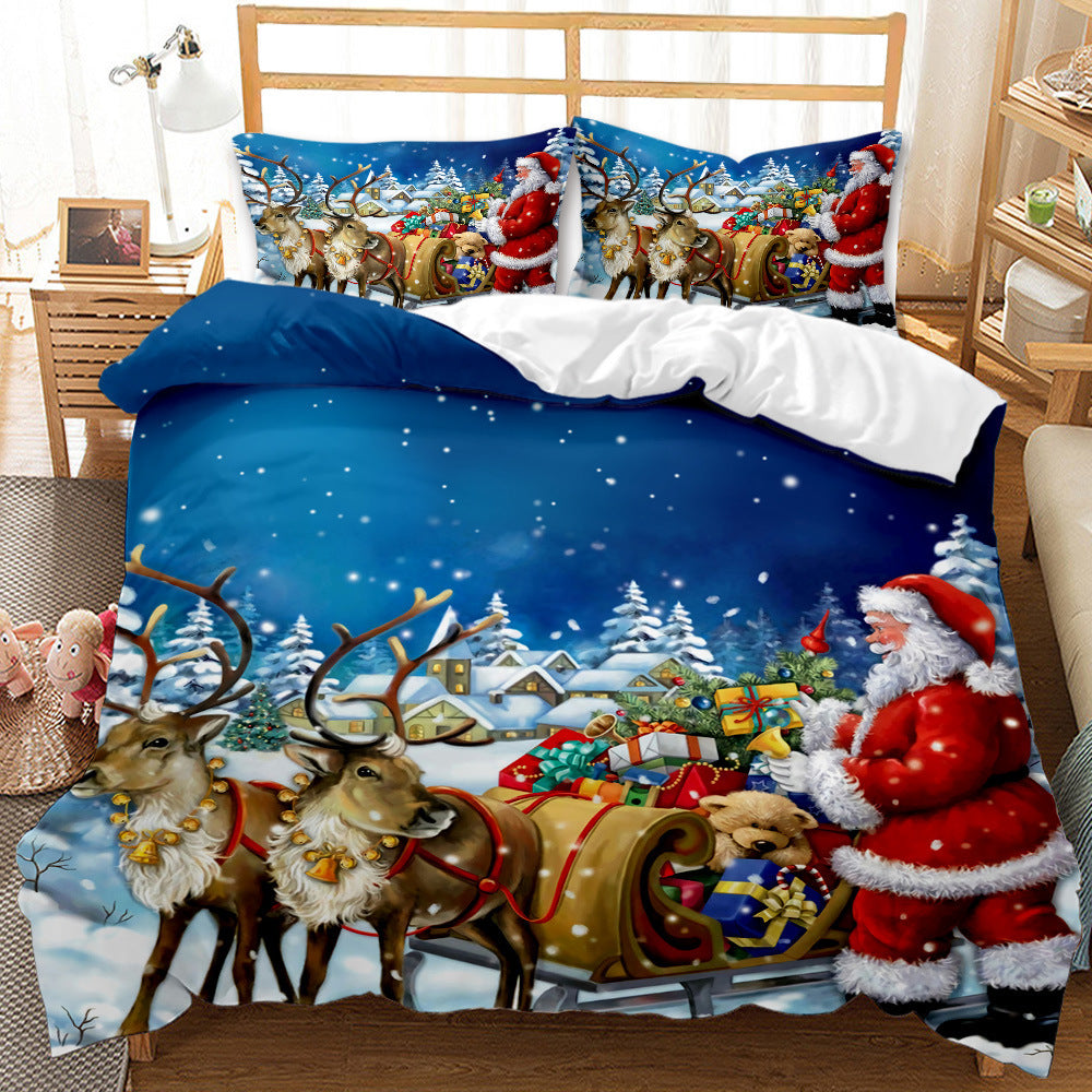 Christmas 3D Digital Print Ground Bedding Three-piece Set