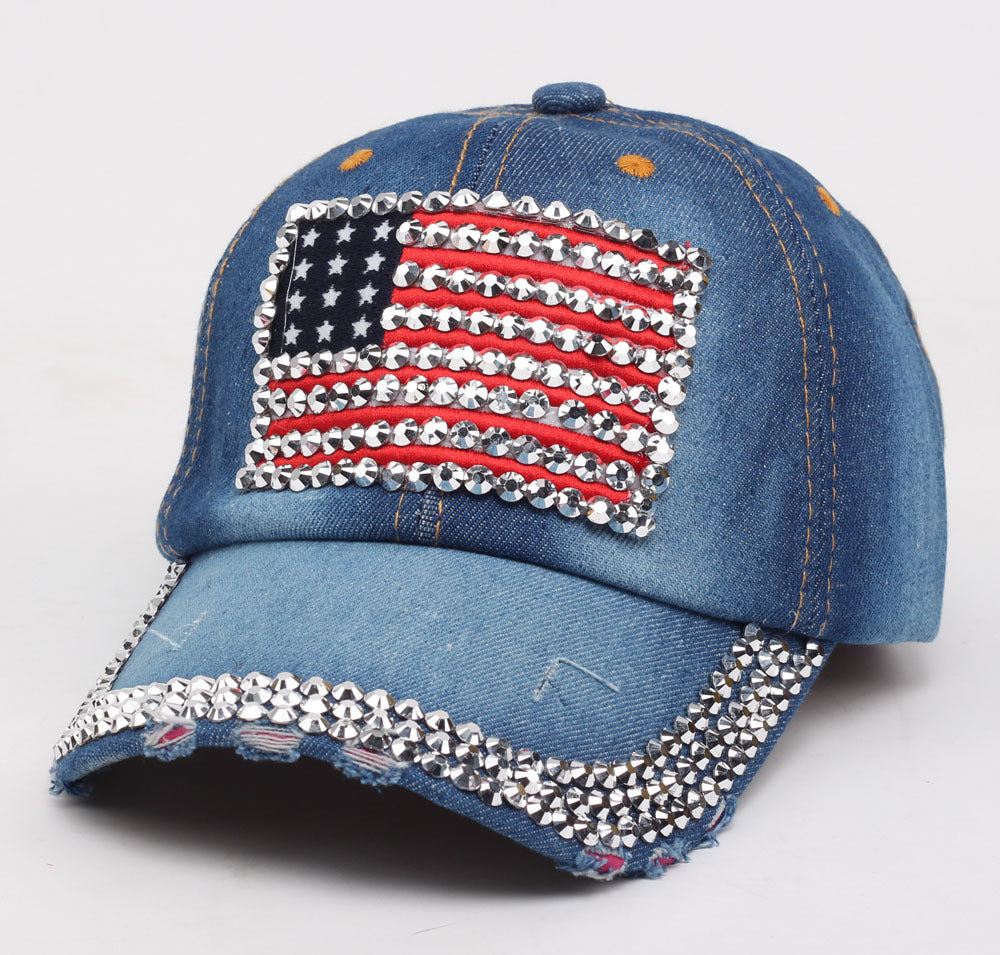 USA Rhinestone Denim Hat