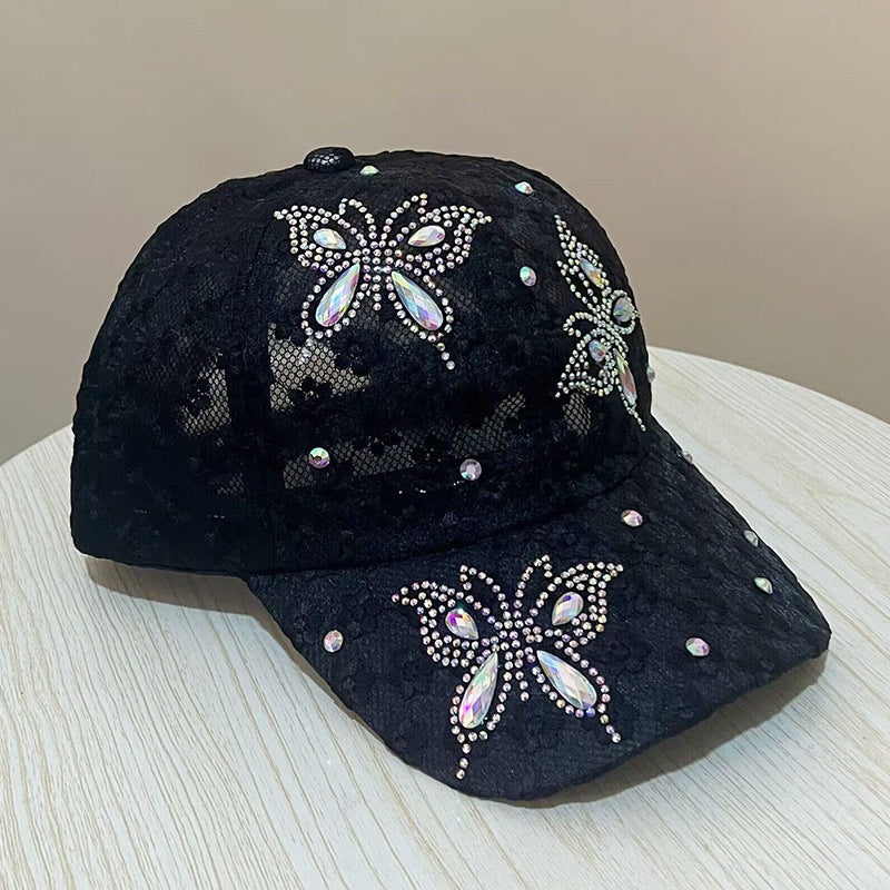 Women's Lace Flower Butterfly Rhinestone Baseball Cap