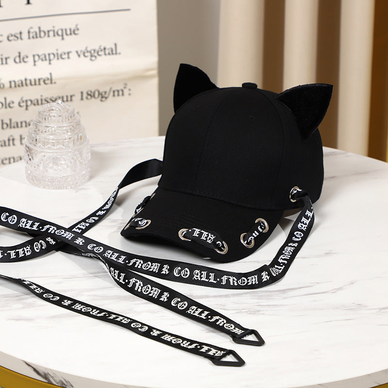 Long Strap Velvet Cat Ears Baseball Hat