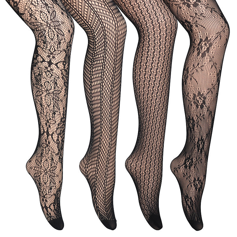 Black Jacquard Fishnet Pantyhose