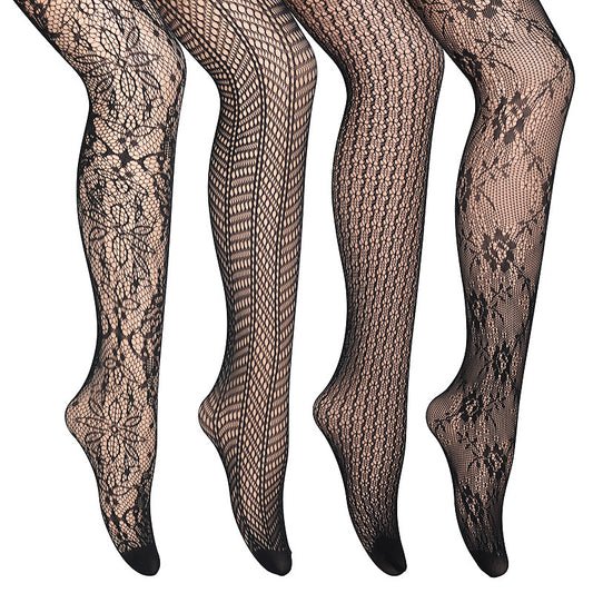 Black Jacquard Fishnet Pantyhose