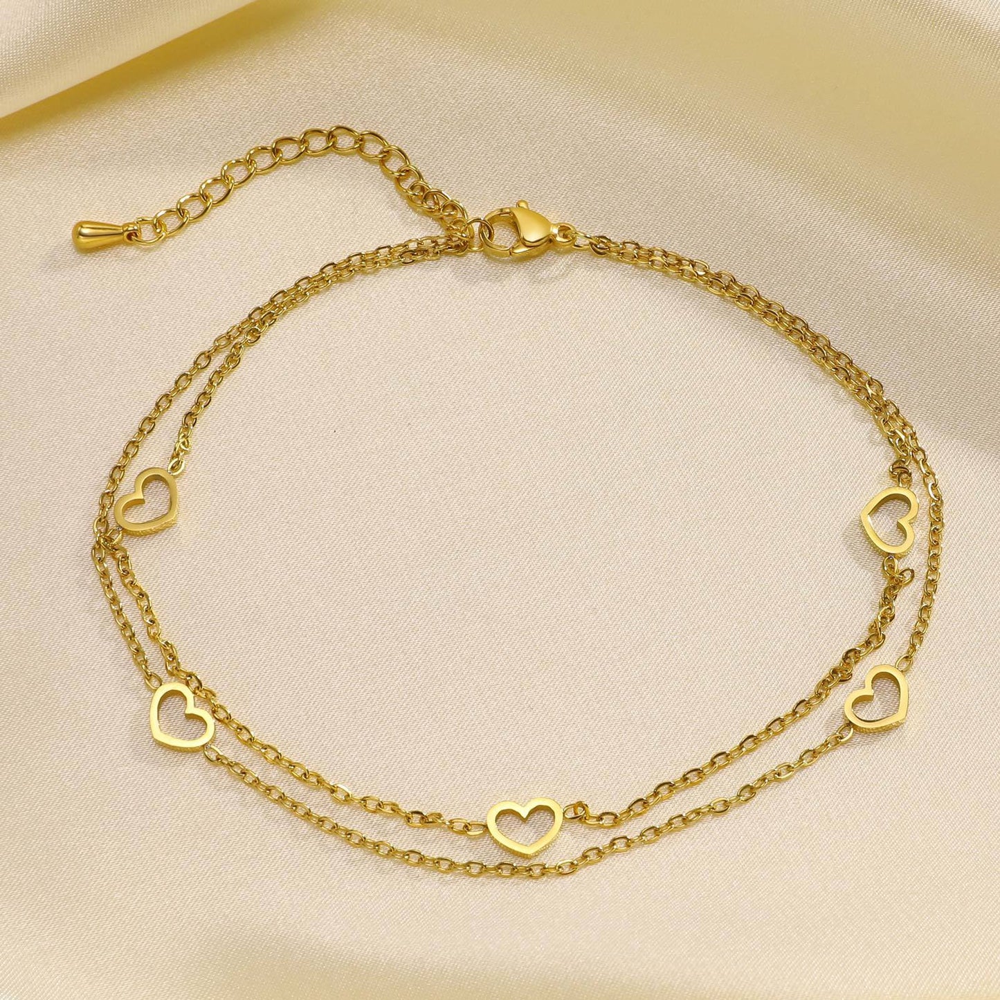 Stainless Steel Double-layer Hollow Heart-shaped Snake Anklet