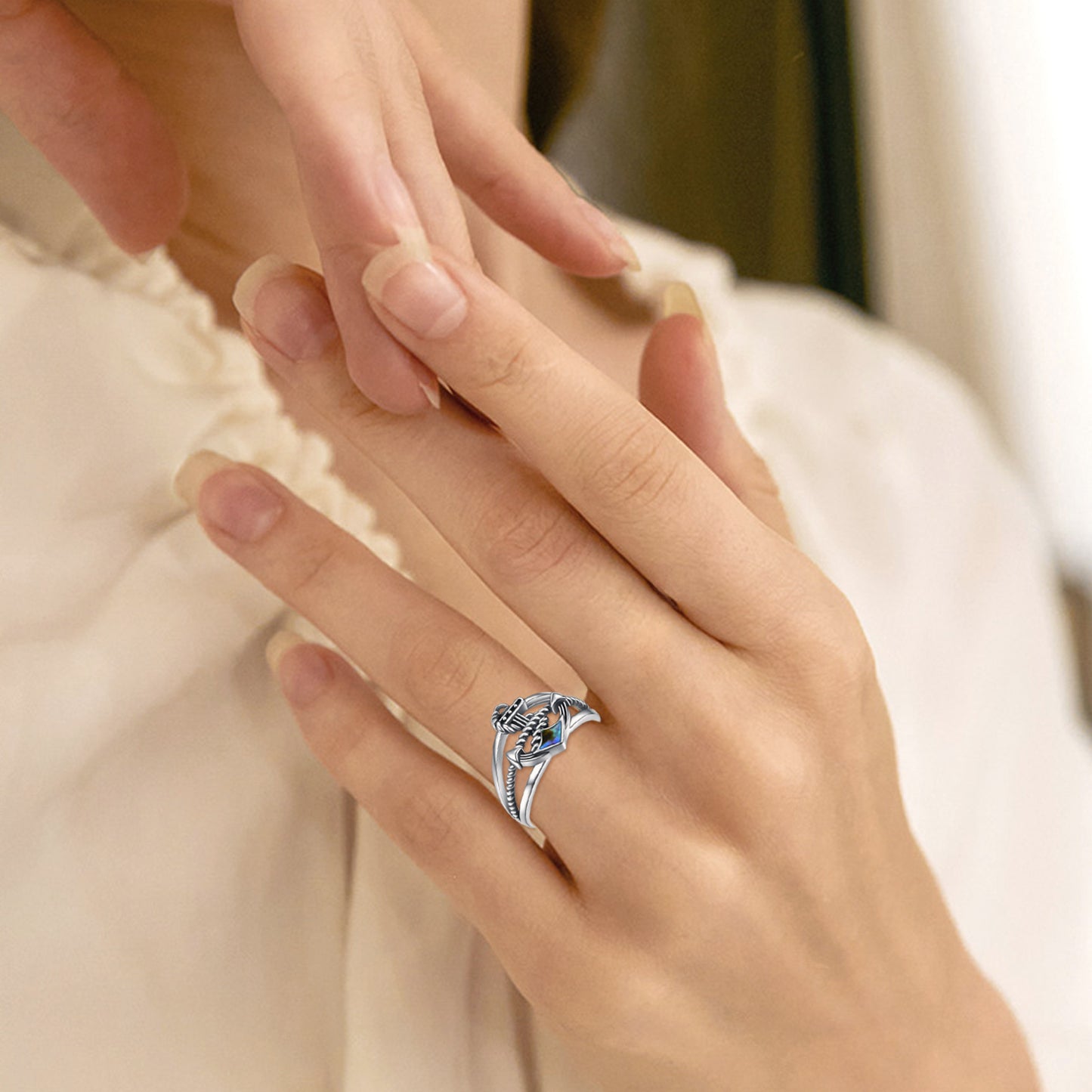 Sterling Silver Nautical Anchor Ring