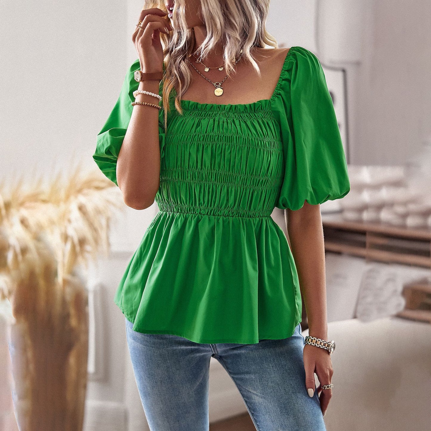 Waist Slimming French Square Collar Top