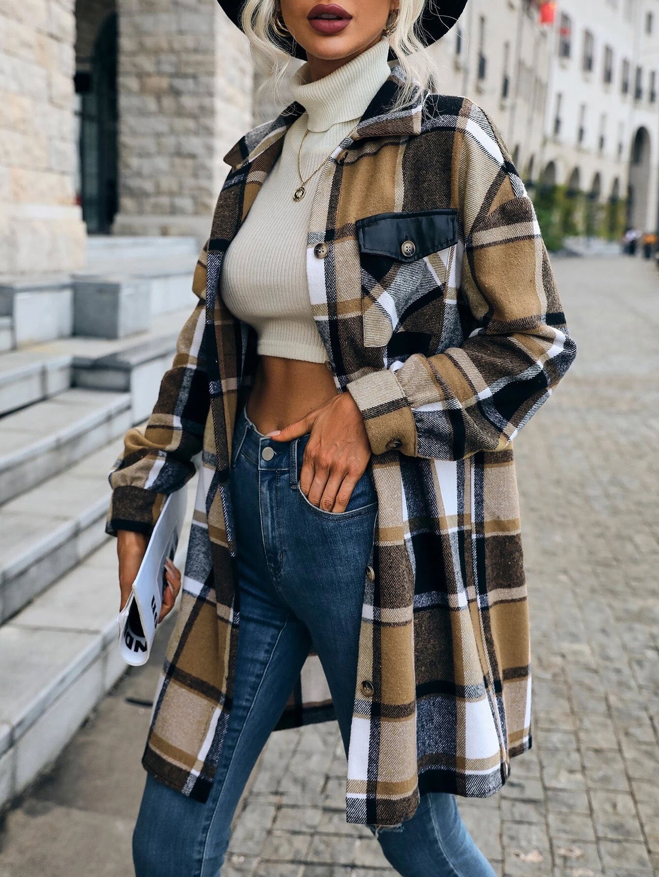 Casual Plaid Long Jacket