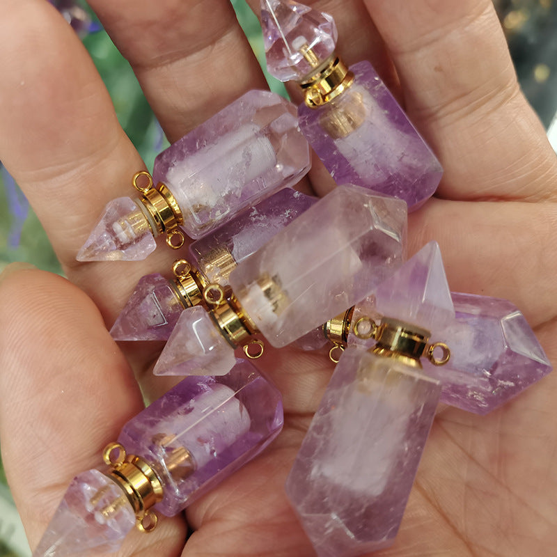 Natural Crystal Perfume Bottle Necklace