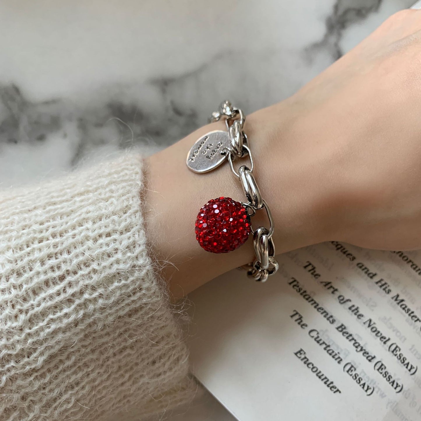 Fashion Strawberry Crystal Bear Bracelet