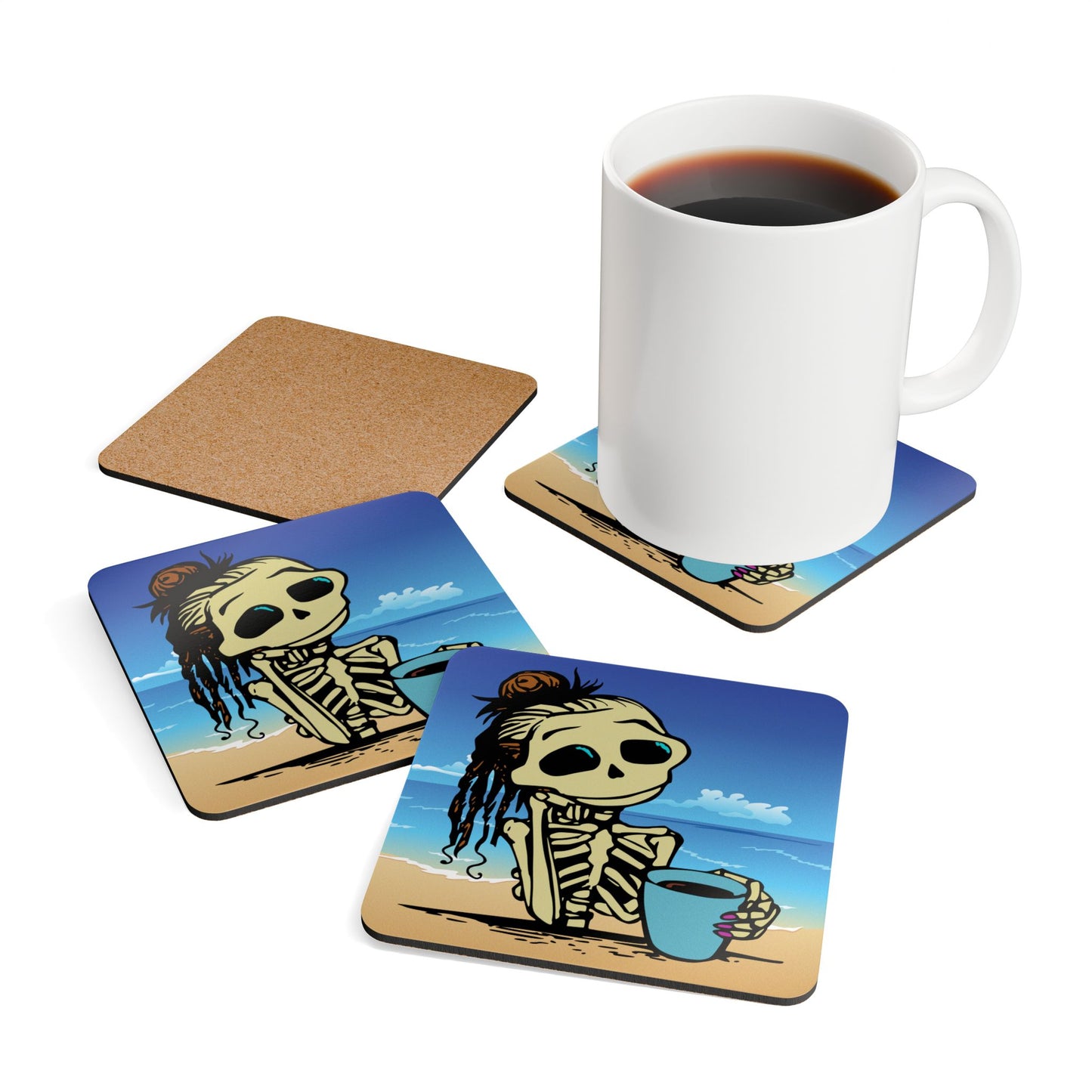 Coffee Girl. Corkwood Coaster Set