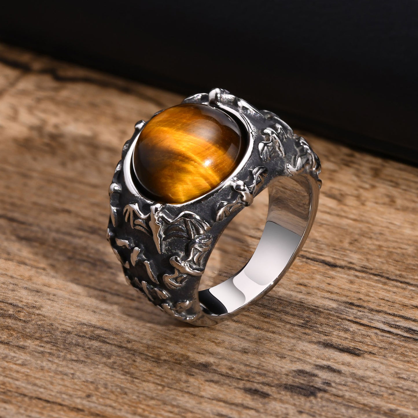 Titanium Steel Tigers eye Ring