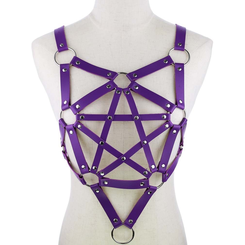 Pentagram leather body harness