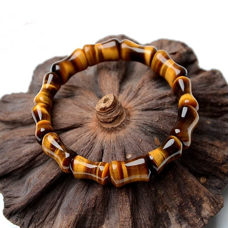 Natural Tiger Eye Stone Bamboo Shape Bracelet