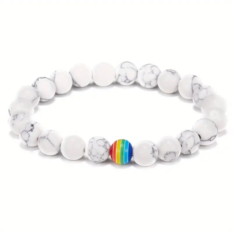 Frosted Stone Rainbow Bead Bracelet