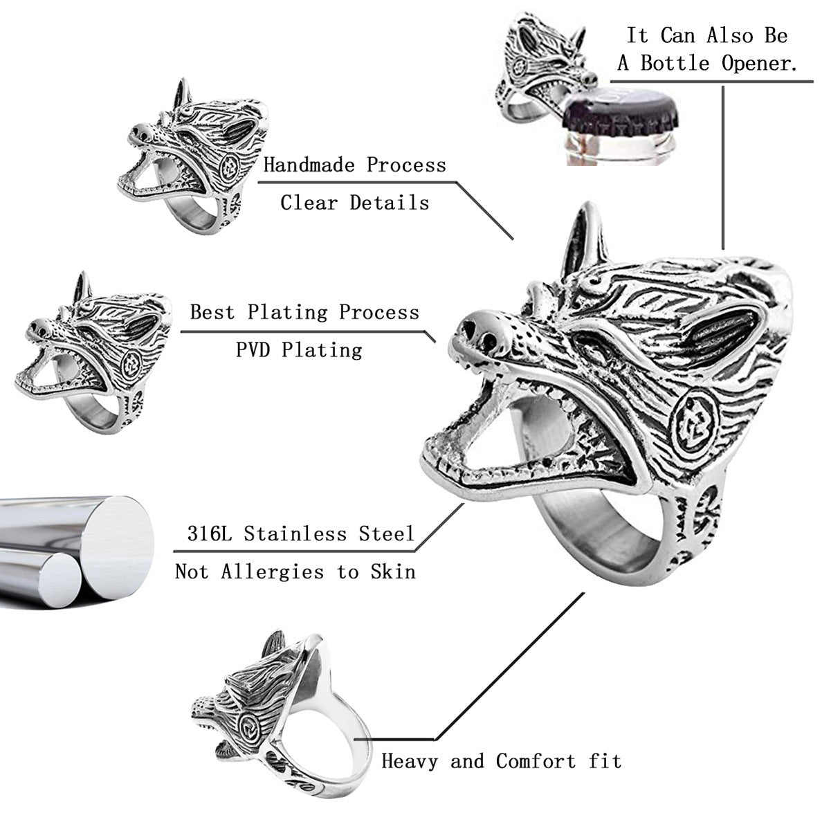 Dual-use Creative Wolf Head Ring