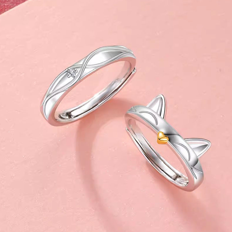 Cute Cat Couple Rings