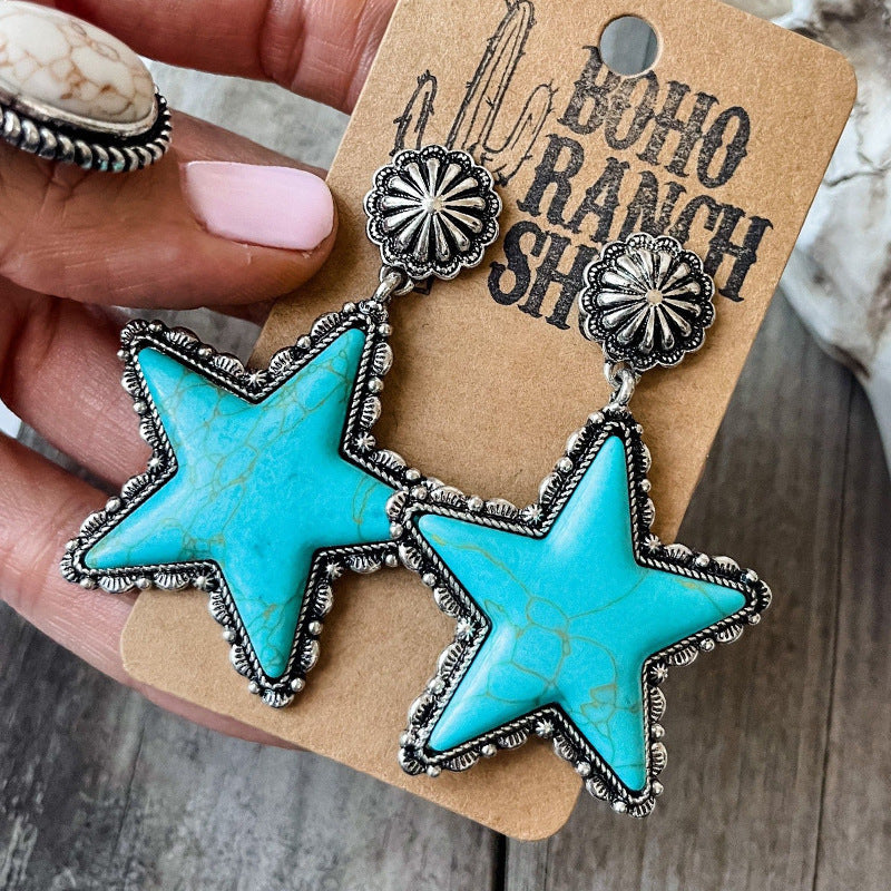 Turquoise Five-pointed Star Earrings