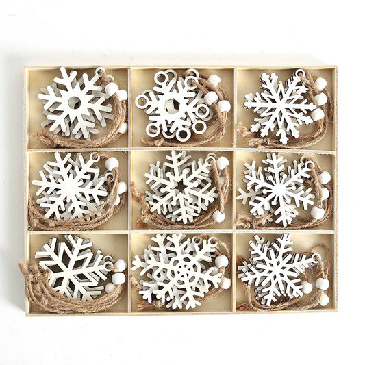 27 Christmas White Snowflakes in Wooden Box