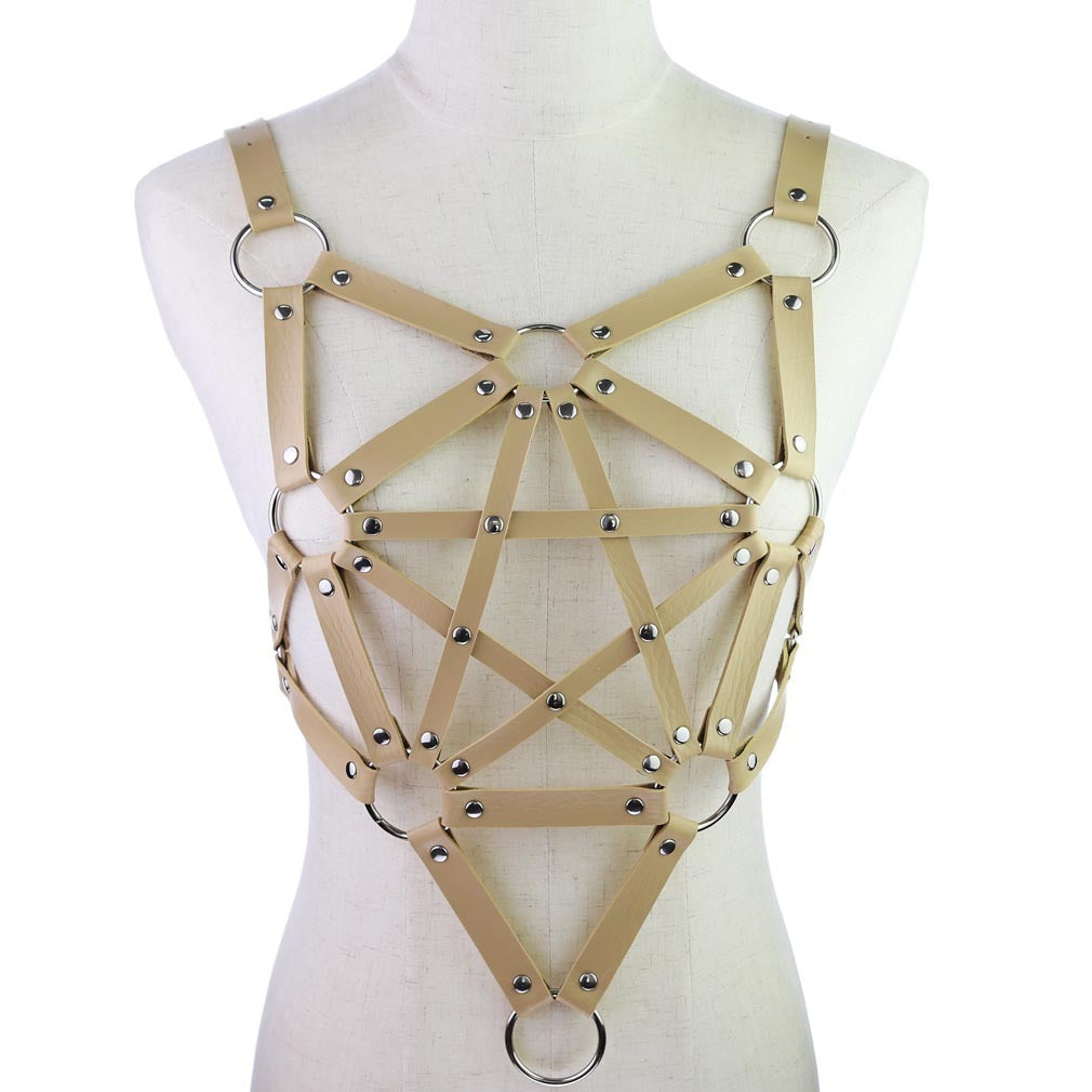 Pentagram leather body harness