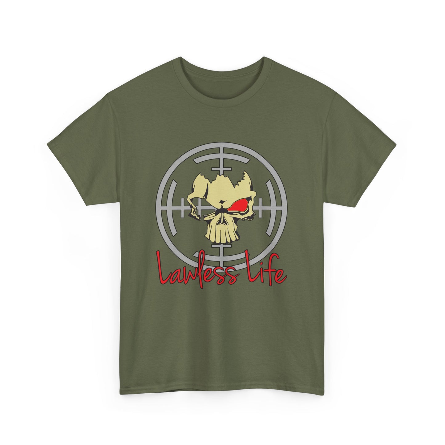 Lawless Life Skull Sight. Heavy Cotton T-Shirt